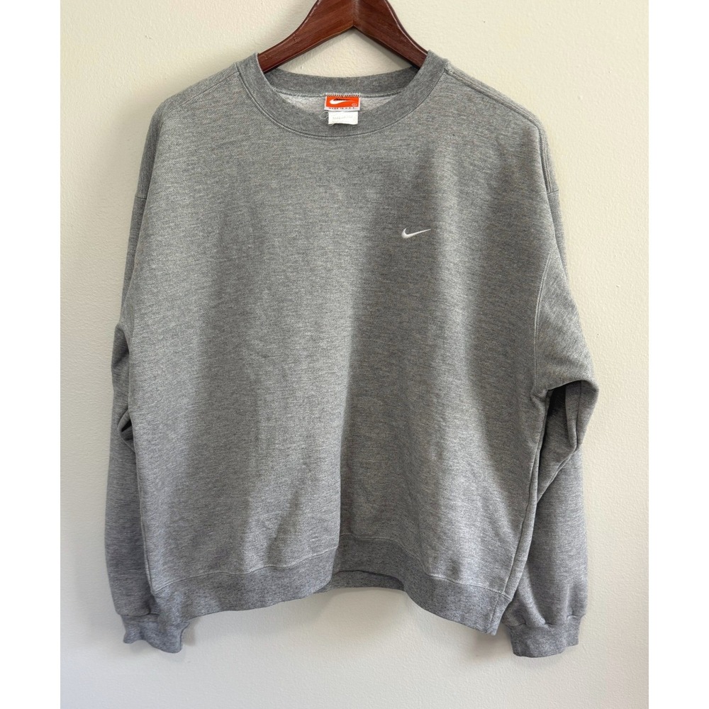 Vintage 90's Nike Crewneck Sweatshirt Gray Embroidered Swoosh Made in USA Sz L